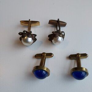 Two Pair Vintage 1930s 1940s Art Deco Cufflinks, Costume Jewelry